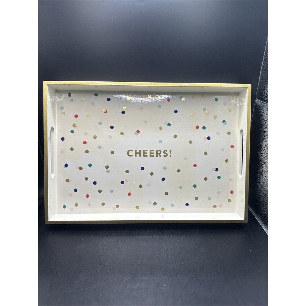 Tray Cheers Lacquered Polka Dot Fringe Studio  New Pop sugar Party Bar Coloful